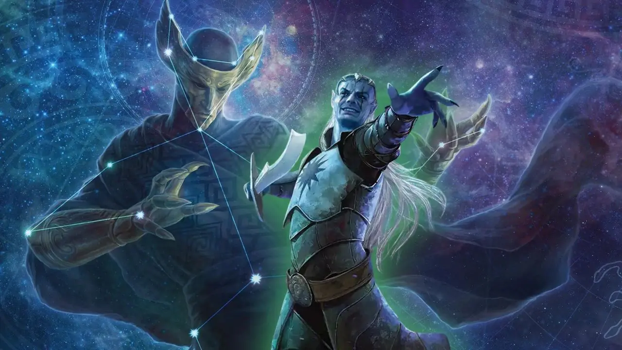 Изображение Фенакса из MTG с наложением нового жетона Darkhold Destiny Elf.