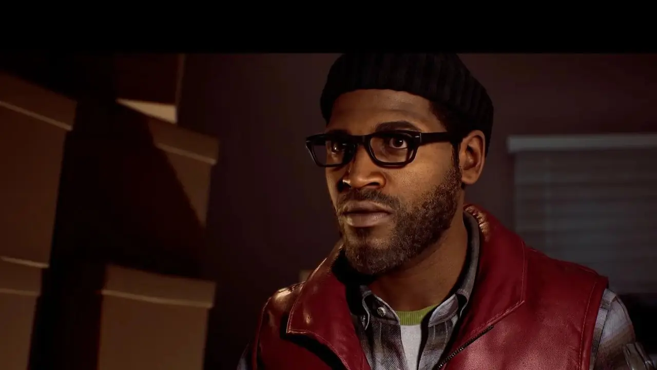 Una imagen de Simon de Silent Hill: Townfall mirando a la derecha de la cámara hacia un sujeto invisible.