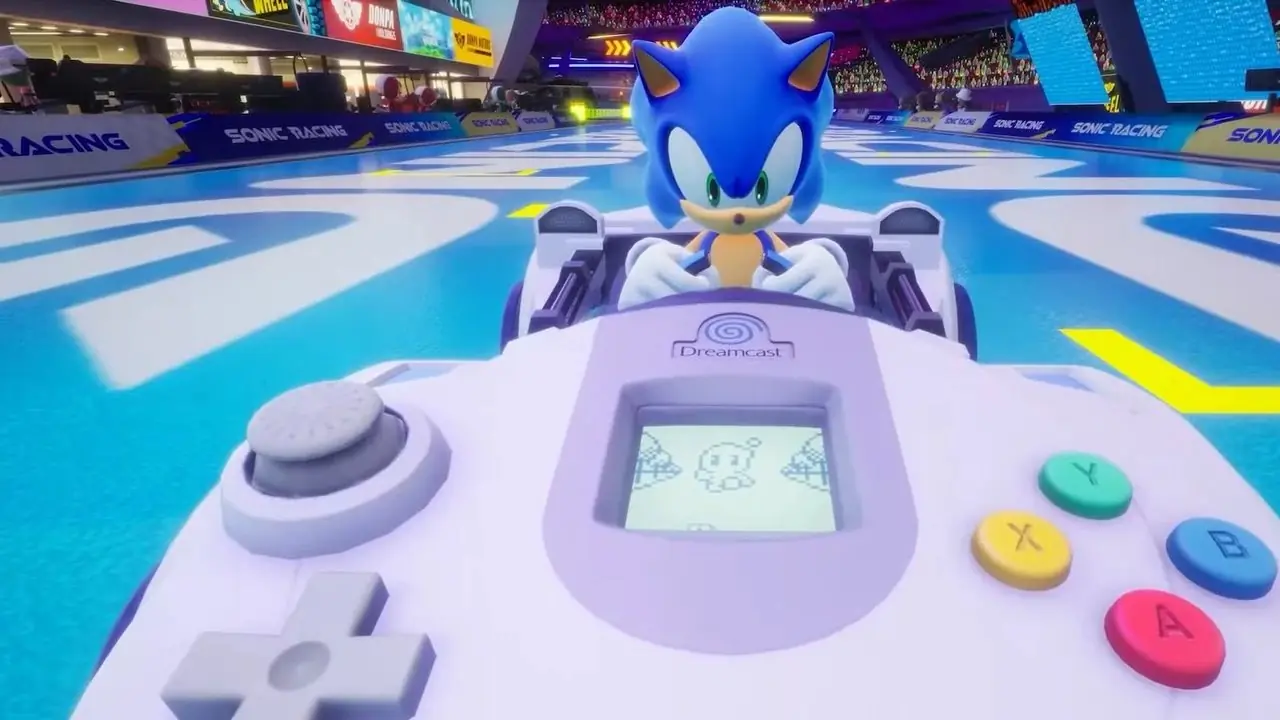 Sonic en un corredor inspirado en el sistema Sega Saturn