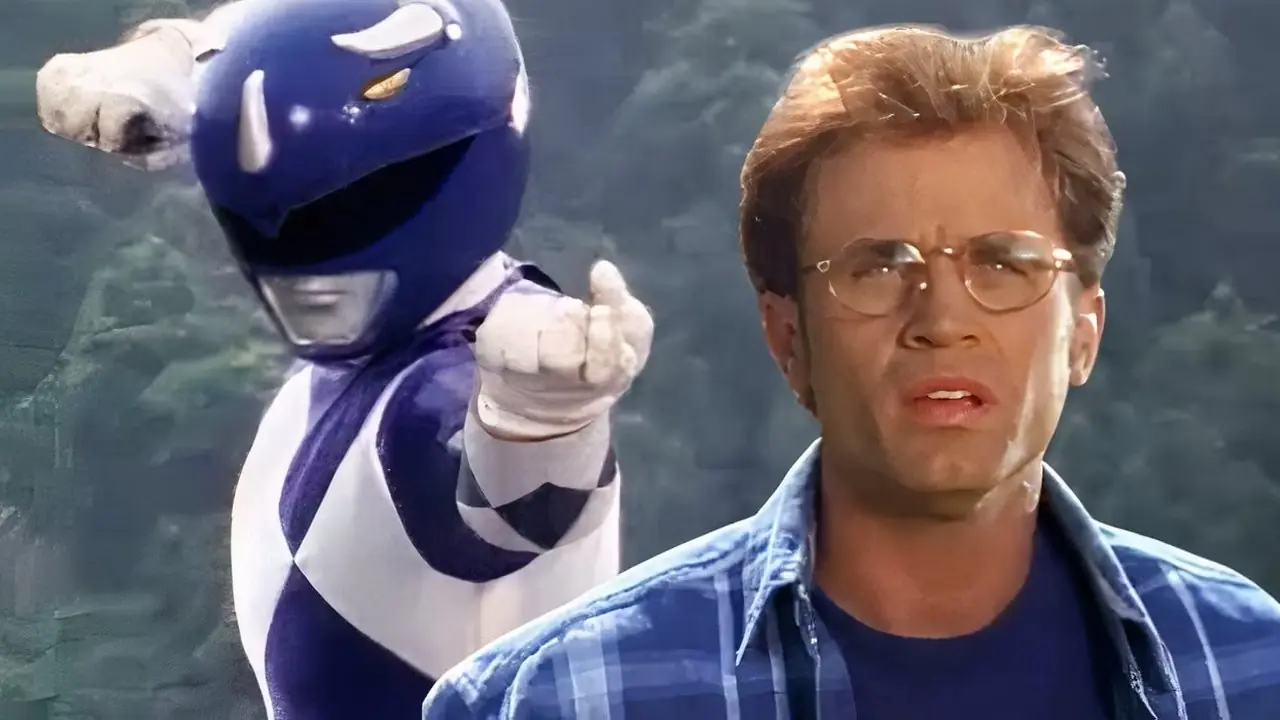 Power Rangers에서 블루 레인저 슈트를 입은 Billy Cranston과 그의 합성 이미지
