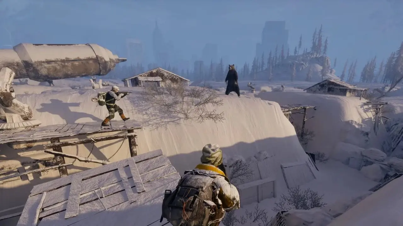 fortnite-karaktären och divisionskaraktären i permafrost-spelmiljö