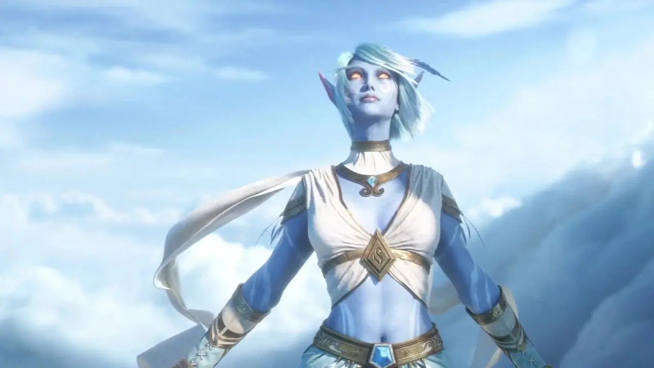 Un cacciatore nano di World of Warcraft che fissa un Fuoco Fatuo che vola nelle vicinanze.