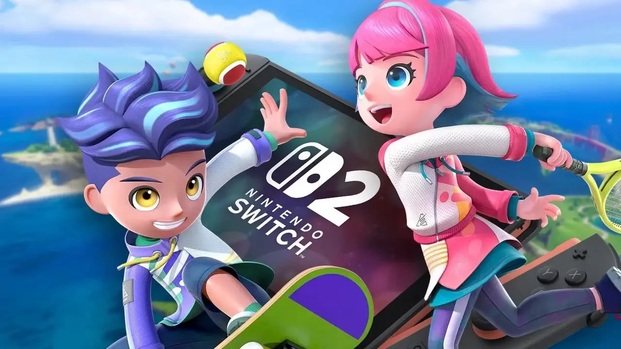 Console portable Switch 2 avec personnages de la station sportive Switch