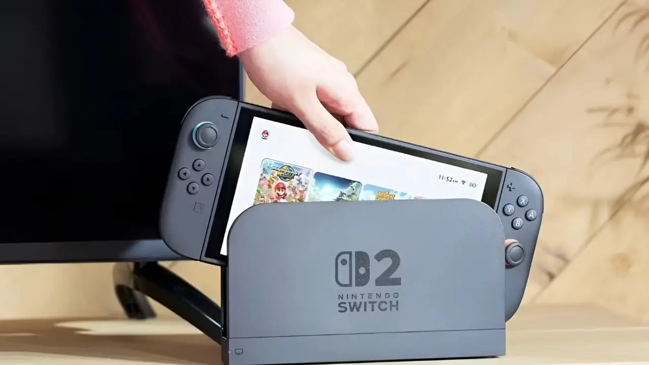 Base para Nintendo Switch 2 y Joy-Con sobre fondo rojo