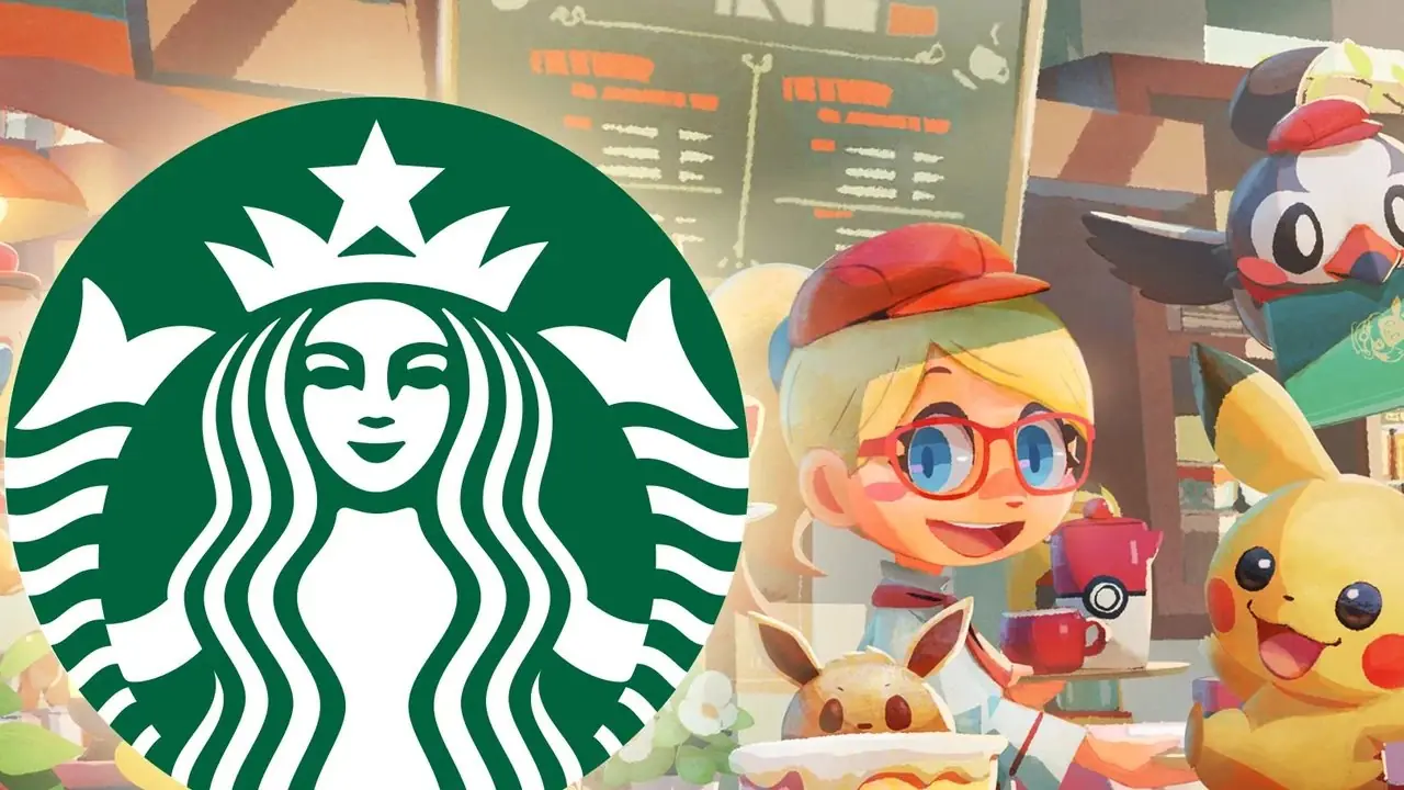 Logotipo de Starbucks y montaje de colaboración de Pokémon. Característica del jugador.