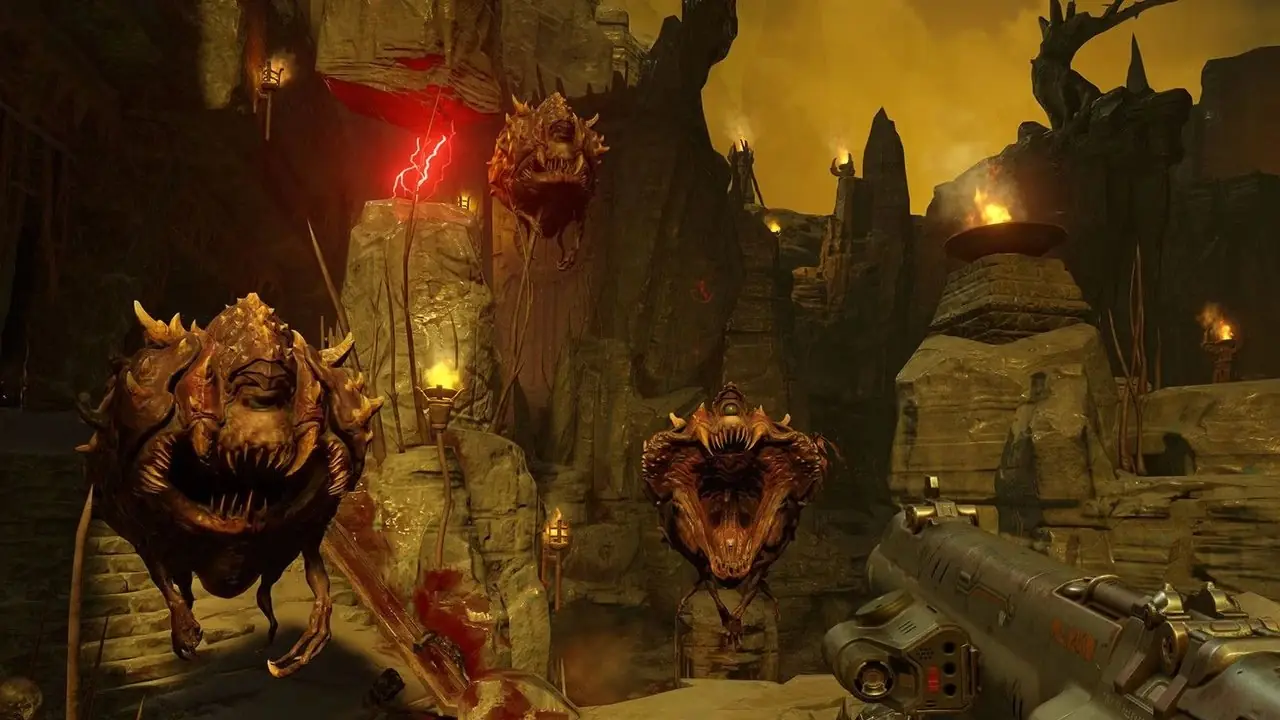 Disparar a enemigos en Doom (2016)