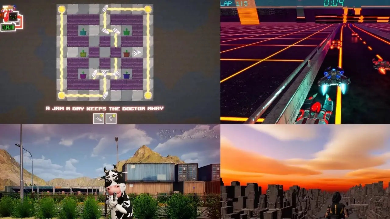 Imágenes de Blitz Road, espejos ajustables de Jam, matadero: vaca de escape y Sniper Road.
