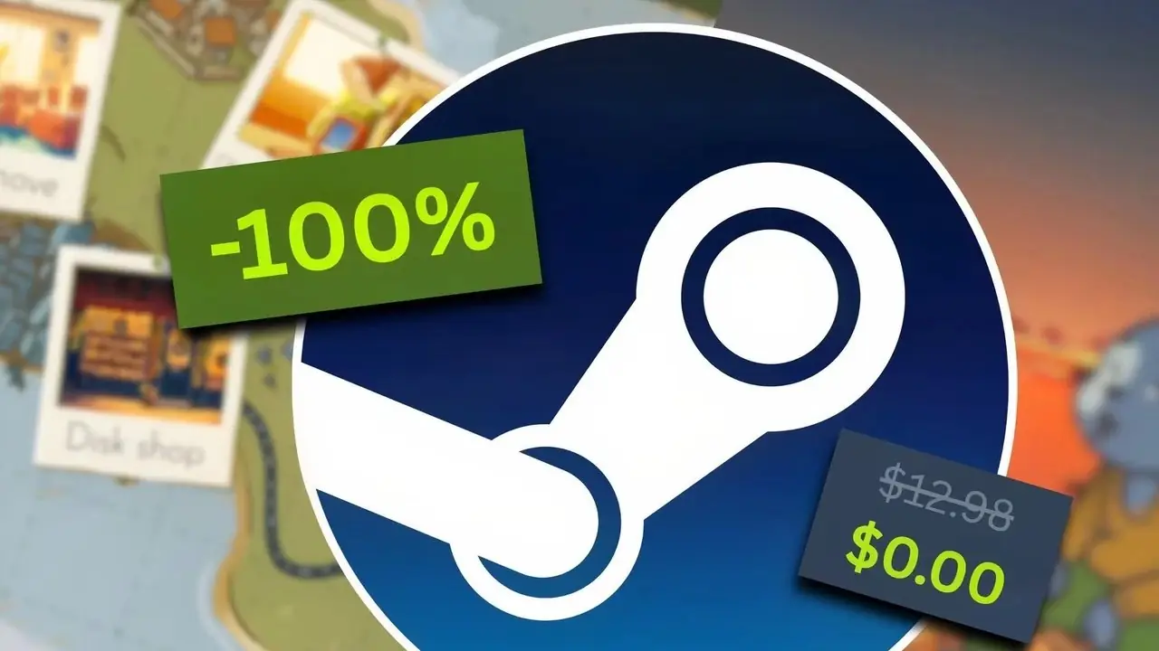 iki indirim rozeti ve ocak başındaki duyguların bulanık görüntüleri ile steam logosu.