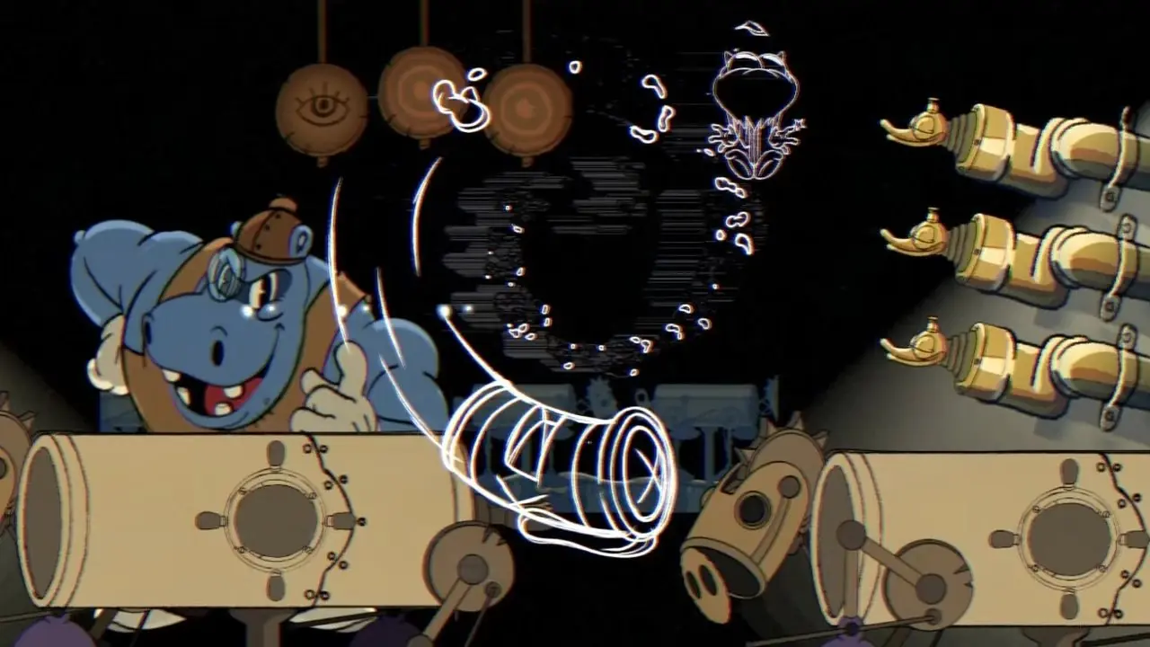 O protagonista de Moylo no meio com personagens Cuphead e Hollow Knight à esquerda e à direita.