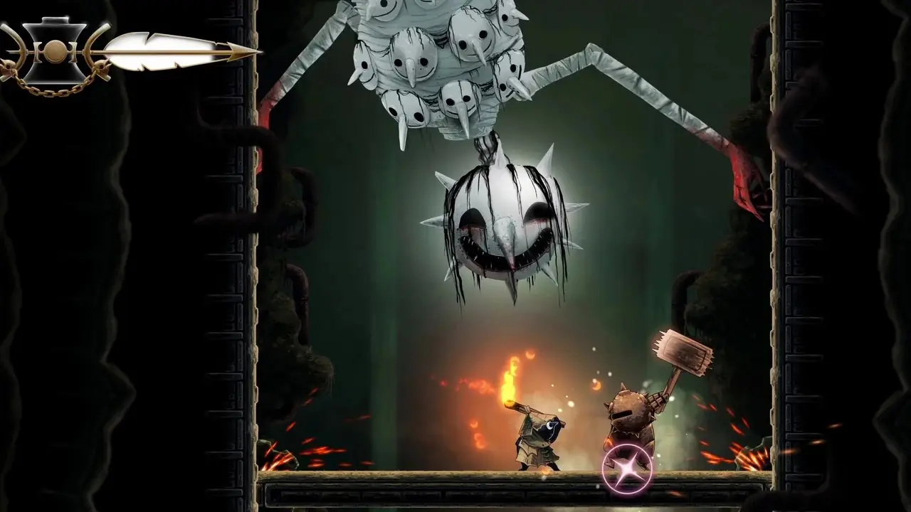 Well Dweller-Protagonist mit Hornet aus Hollow Knight Silksong im Hintergrund