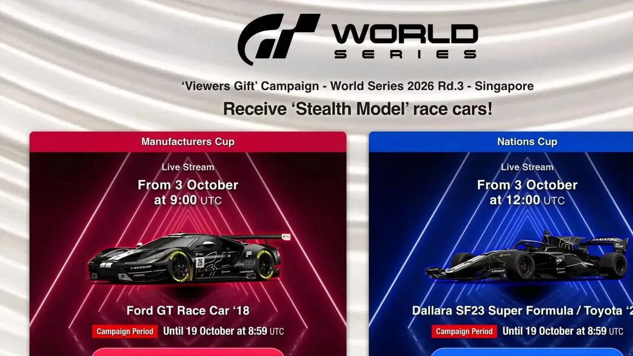Ford GT-Rennwagen '18 und Dallara SF23 Super Formula in Gran Turismo 7 mit ihrem limitierten Stealth-Modus-Skin. Ford GT-Rennwagen '18 und Dallara SF23 Super Formula in Gran Turismo 7 mit ihrem limitierten Stealth-Modus-Skin.