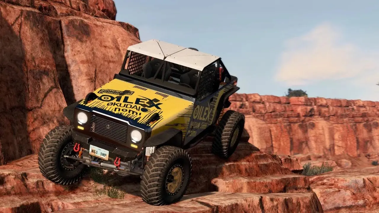 un camión en beamng.drive chocando contra dos coches de policía.