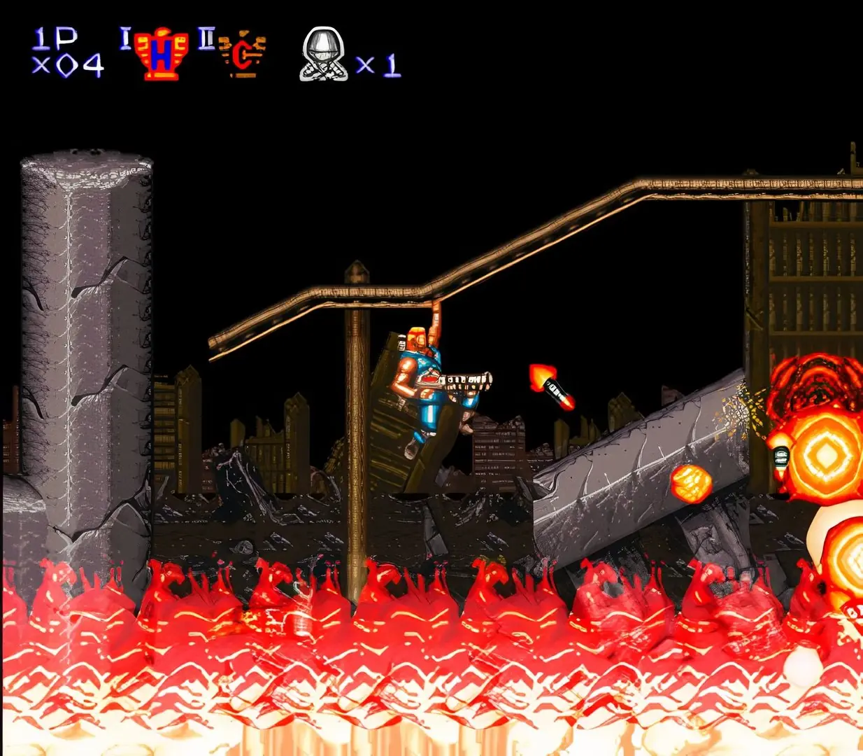 Lutando contra inimigos em Super Ghouls 'n Ghosts