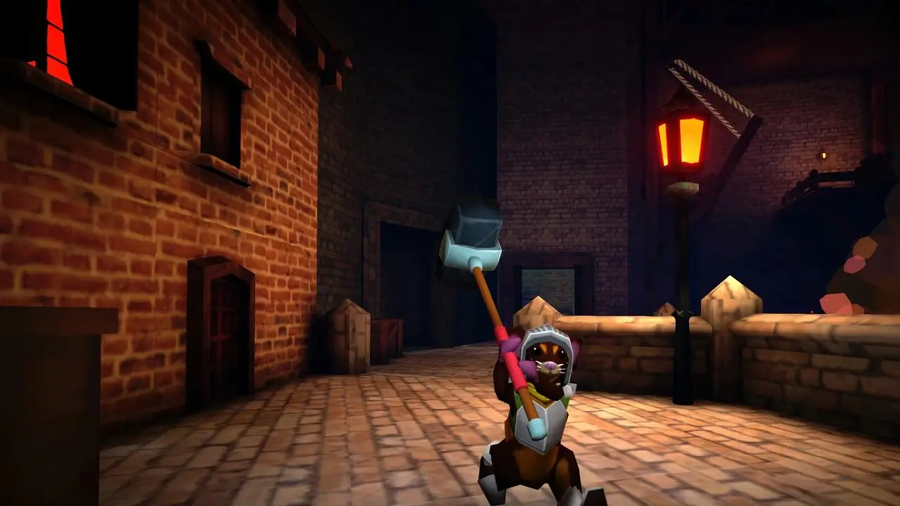 Protagonista sentado junto a una fogata en Mouseward