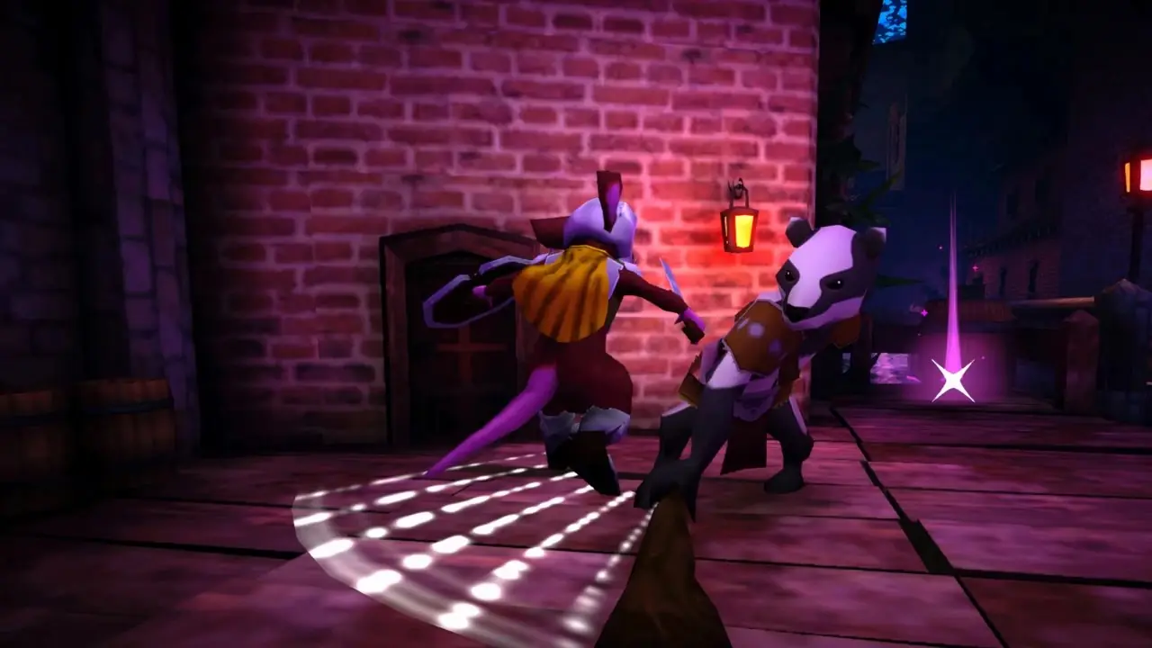 Protagonista sentado junto a una fogata en Mouseward
